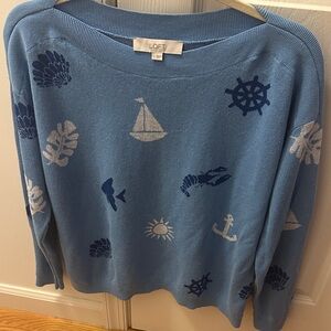 LOFT Light Blue Nautical Motif Sweater L